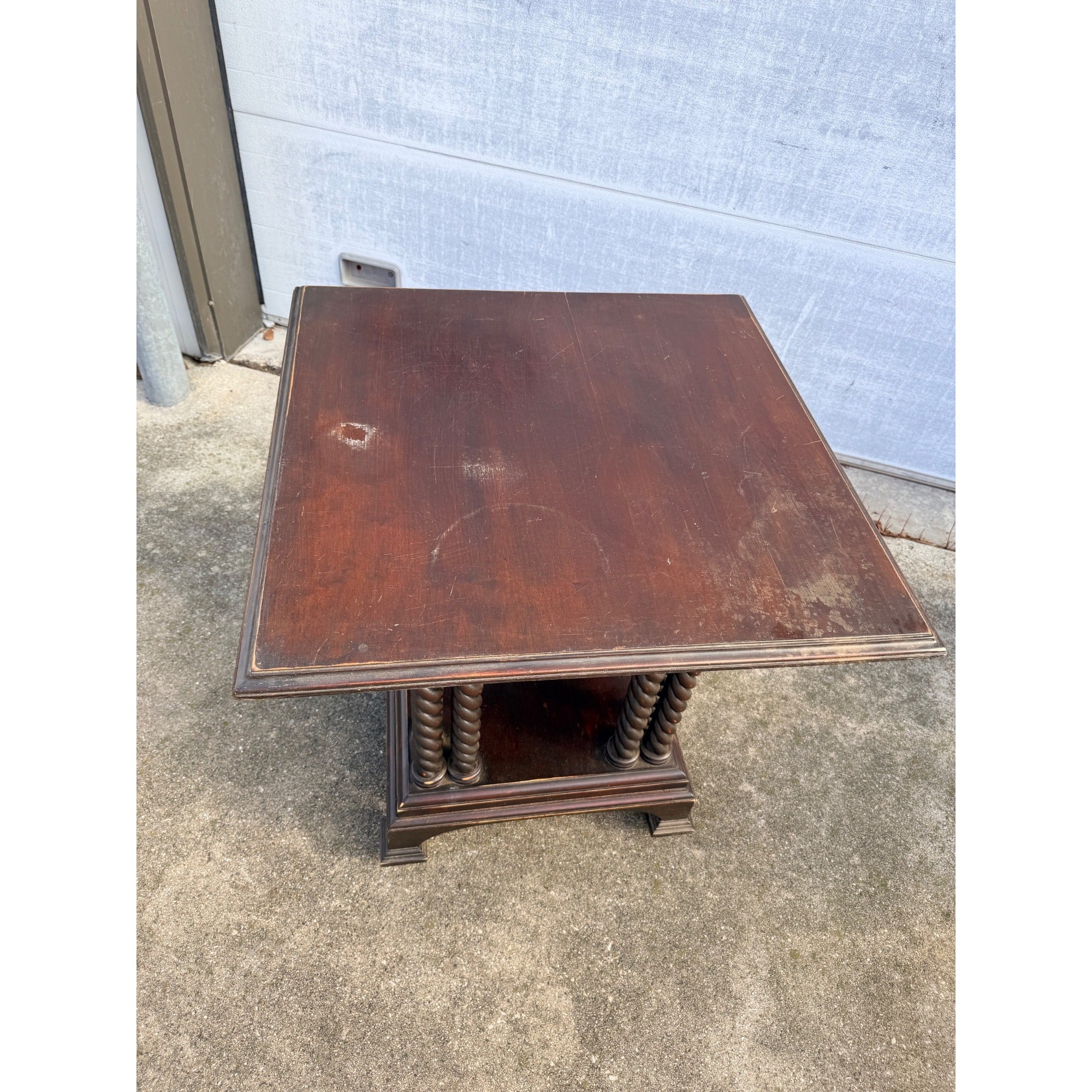 Antique Library Square Accent Table Turned Spiral Columns Dark Academia