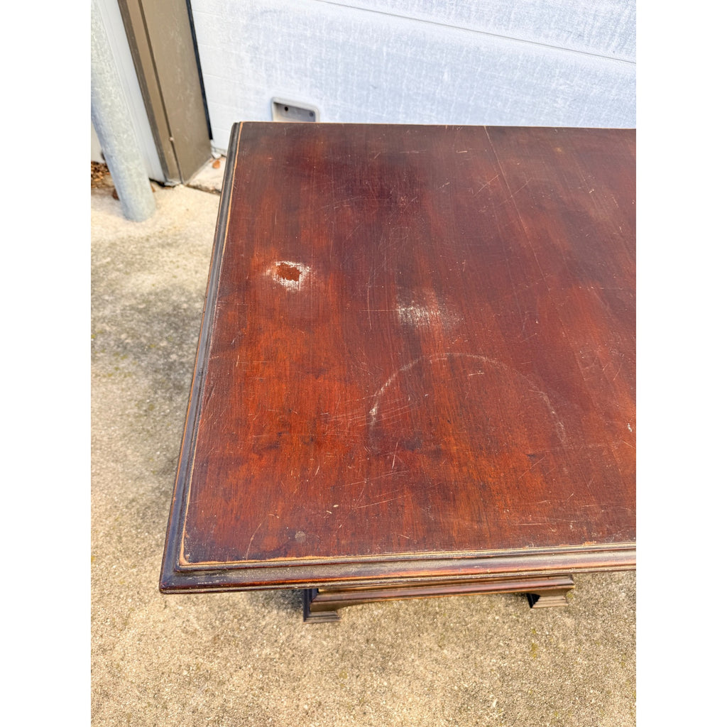 Antique Library Square Accent Table Turned Spiral Columns Dark Academia