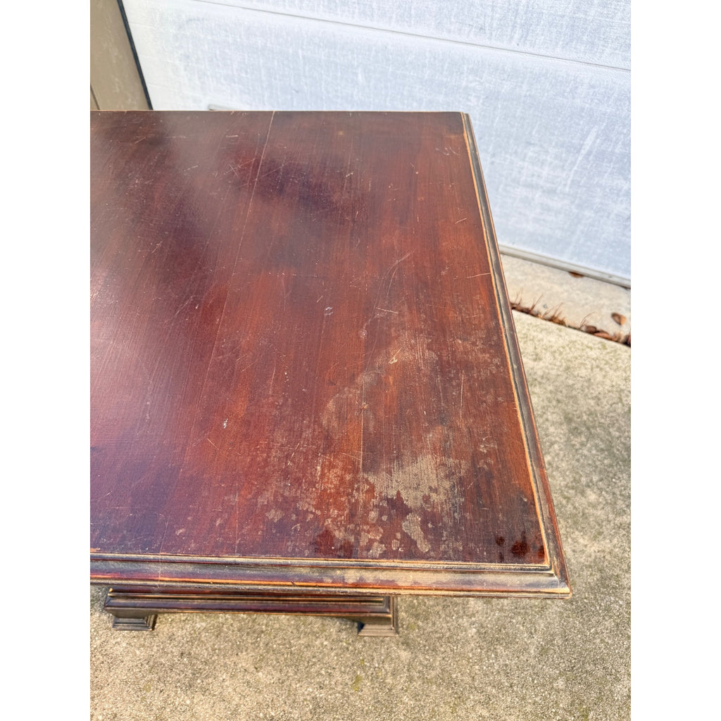 Antique Library Square Accent Table Turned Spiral Columns Dark Academia