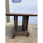 Antique Library Square Accent Table Turned Spiral Columns Dark Academia