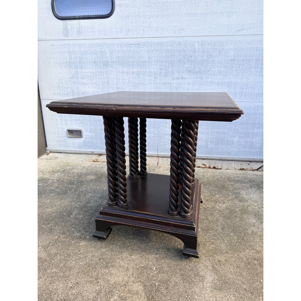 Antique Library Square Accent Table Turned Spiral Columns Dark Academia