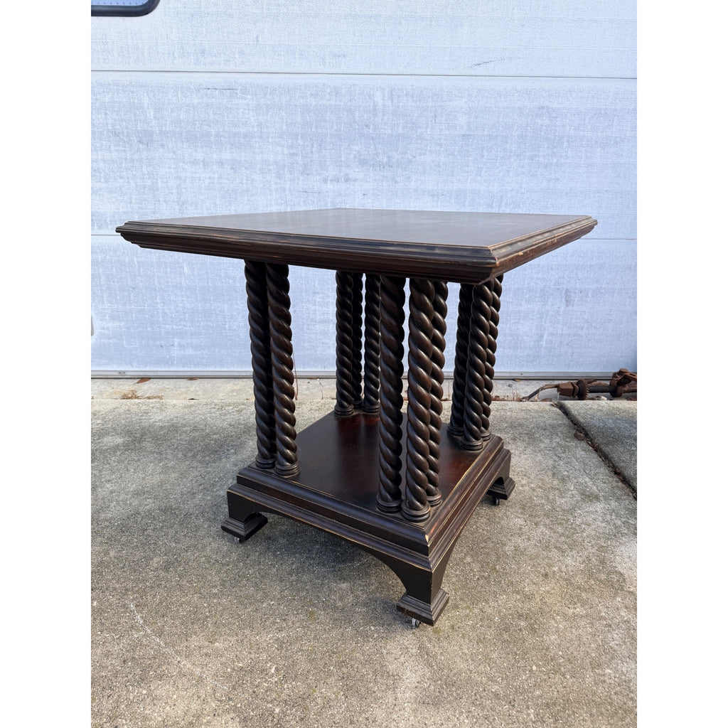 Antique Library Square Accent Table Turned Spiral Columns Dark Academia