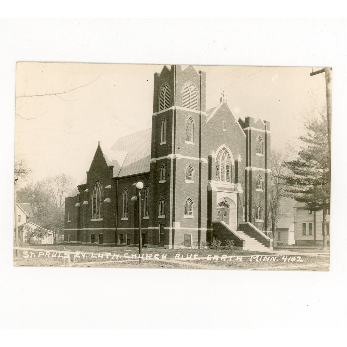 Vintage 1940s RPPC Postcard St Pauls Lutheran Church Blue Earth MN Minn