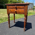 Antique Primitive Cherry & Tiger Maple Two Drawer Wash Stand Side Table c1850