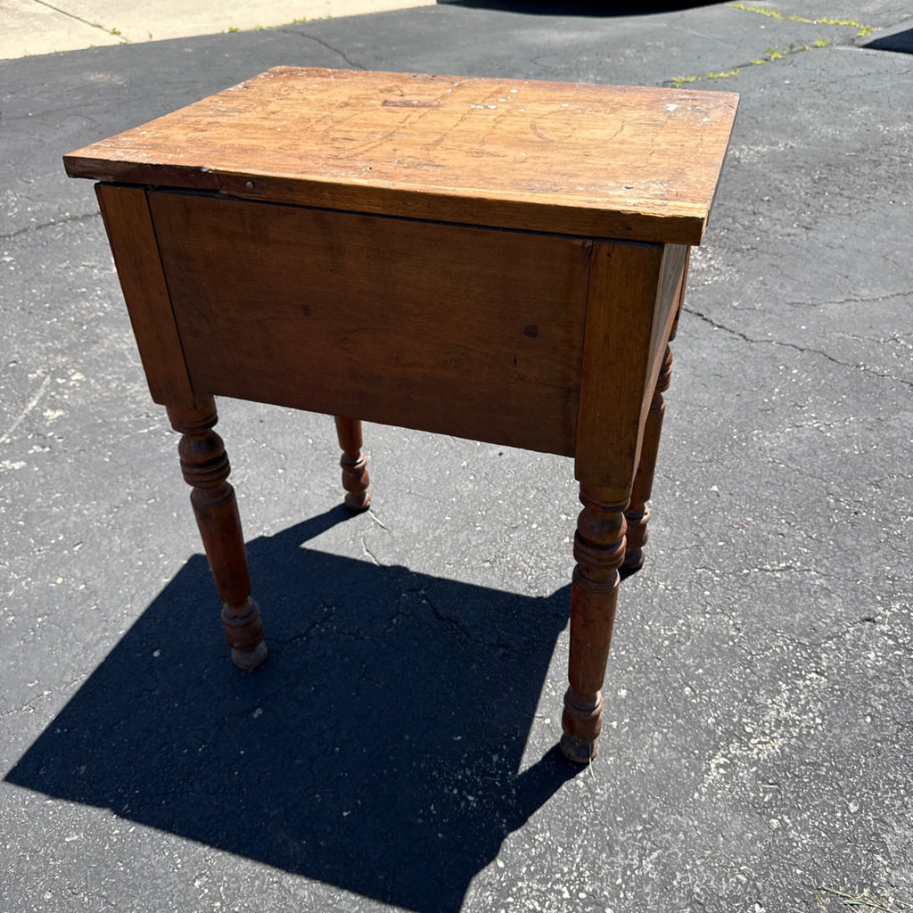 Antique Primitive Cherry & Tiger Maple Two Drawer Wash Stand Side Table c1850