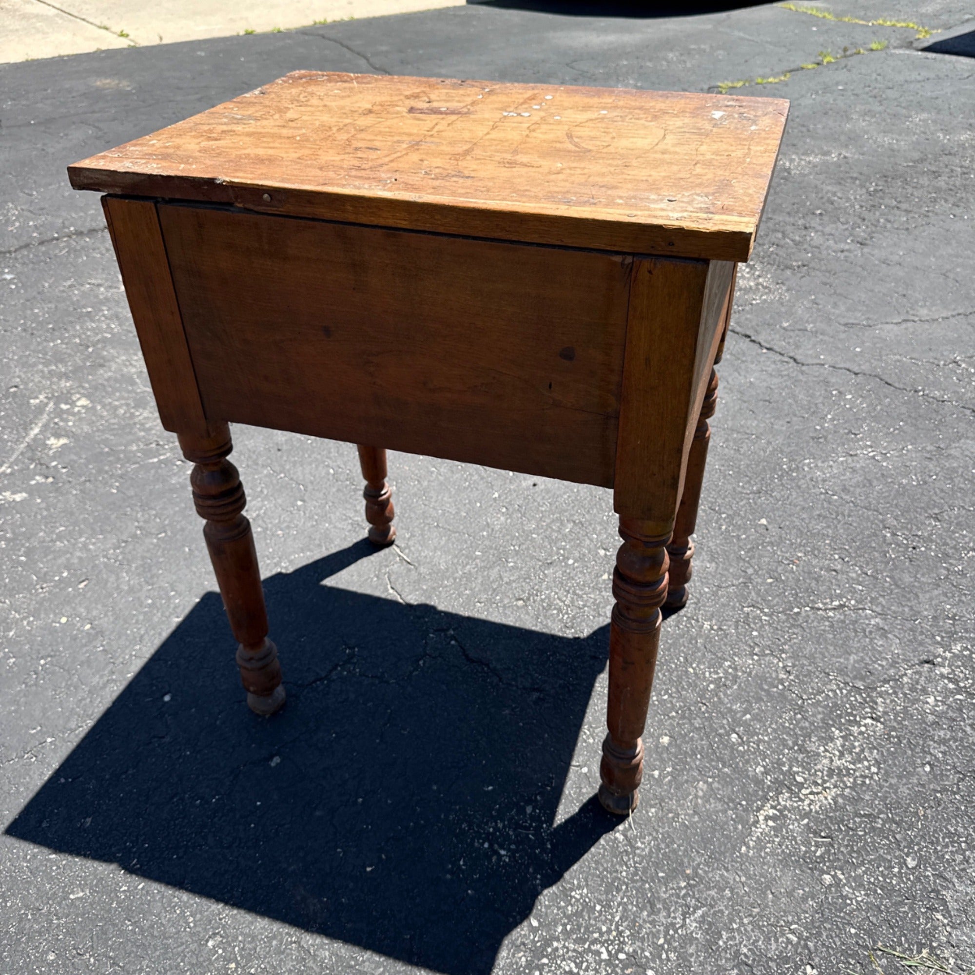 Antique Primitive Cherry & Tiger Maple Two Drawer Wash Stand Side Table c1850