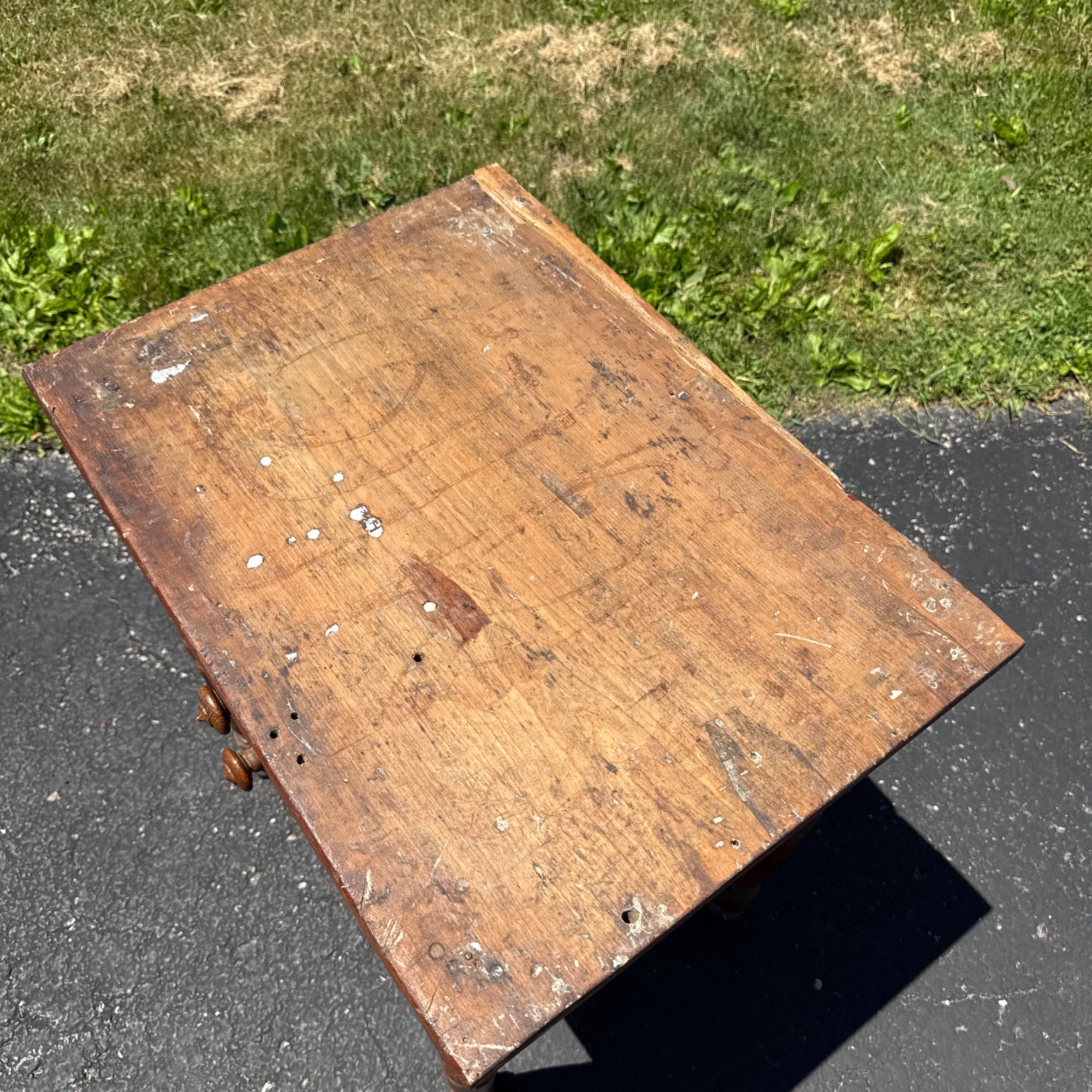 Antique Primitive Cherry & Tiger Maple Two Drawer Wash Stand Side Table c1850
