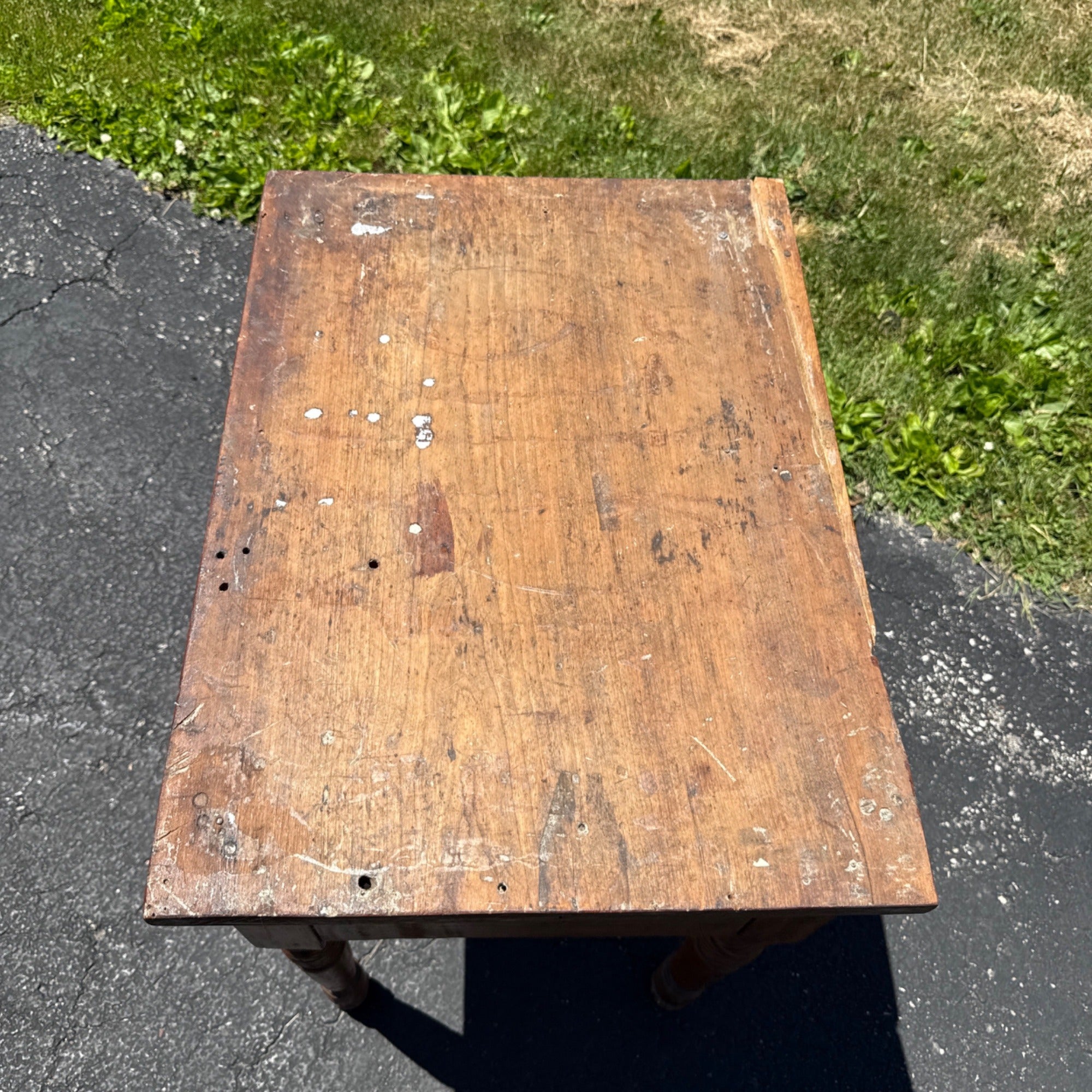 Antique Primitive Cherry & Tiger Maple Two Drawer Wash Stand Side Table c1850