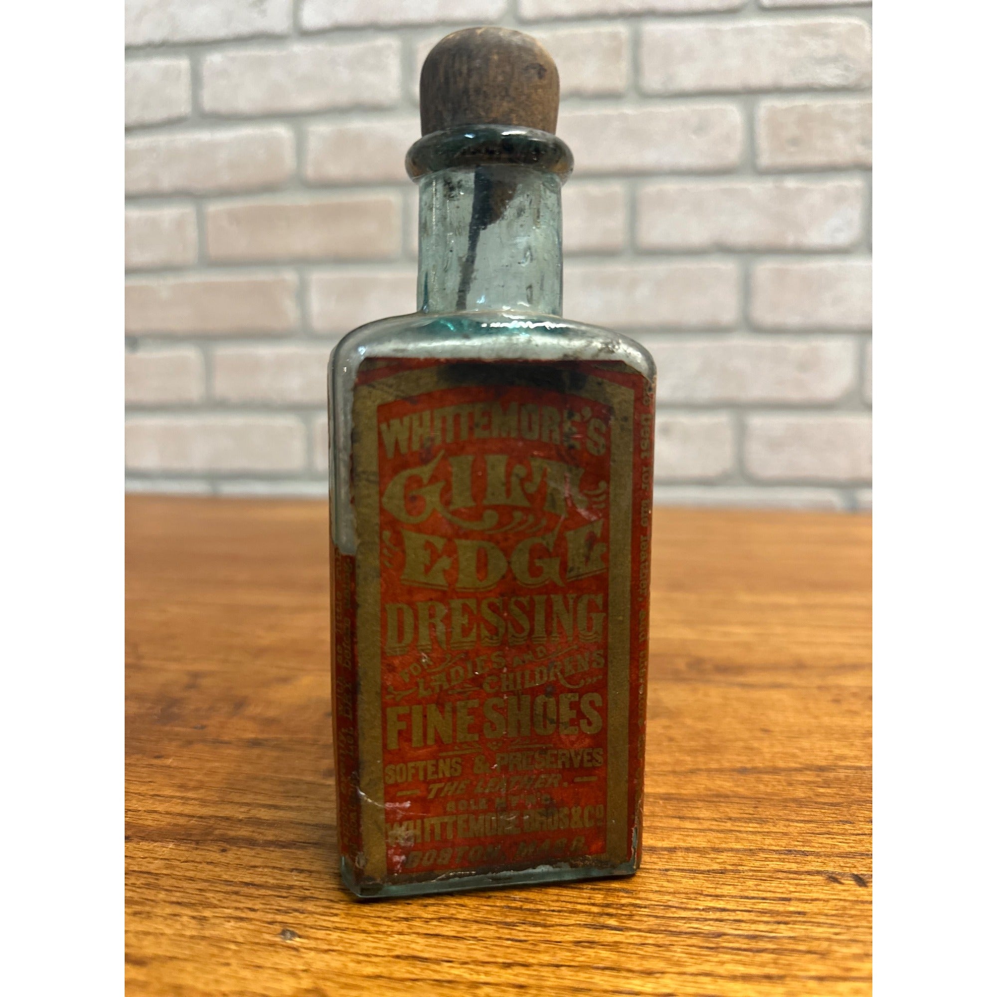Antique 1890s Victorian Whittemore's Gilt Edge Dressing Bottle w/ Paper Label
