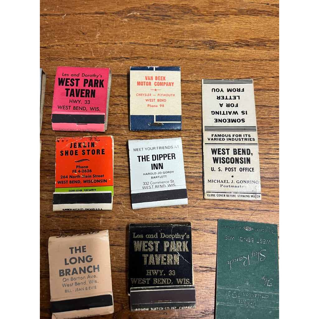 Vintage West Bend Wisconsin Huge Lot Advertising Matchbooks Unused Taverns Bars