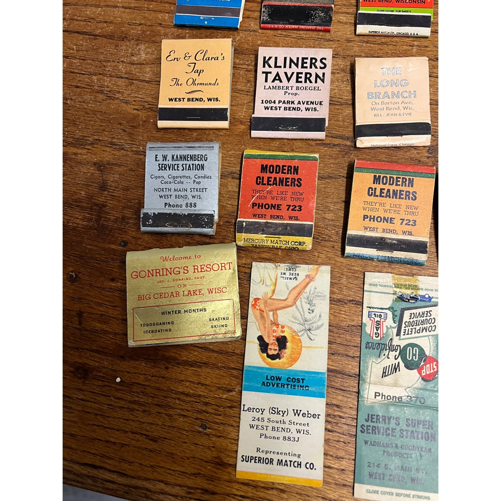 Vintage West Bend Wisconsin Huge Lot Advertising Matchbooks Unused Taverns Bars