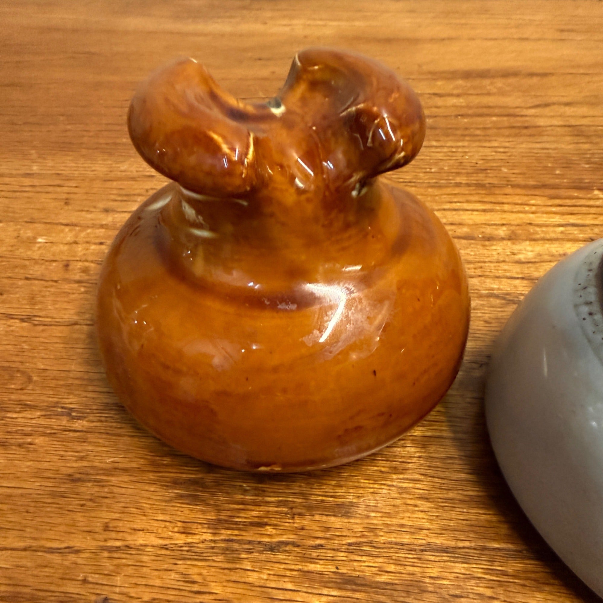 (3) Vintage Brown Glazed Stoneware Ceramic Insulator Telephone Pole Railroad Decor