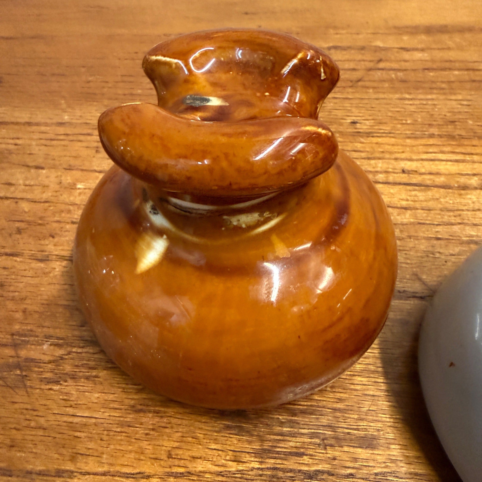 (3) Vintage Brown Glazed Stoneware Ceramic Insulator Telephone Pole Railroad Decor
