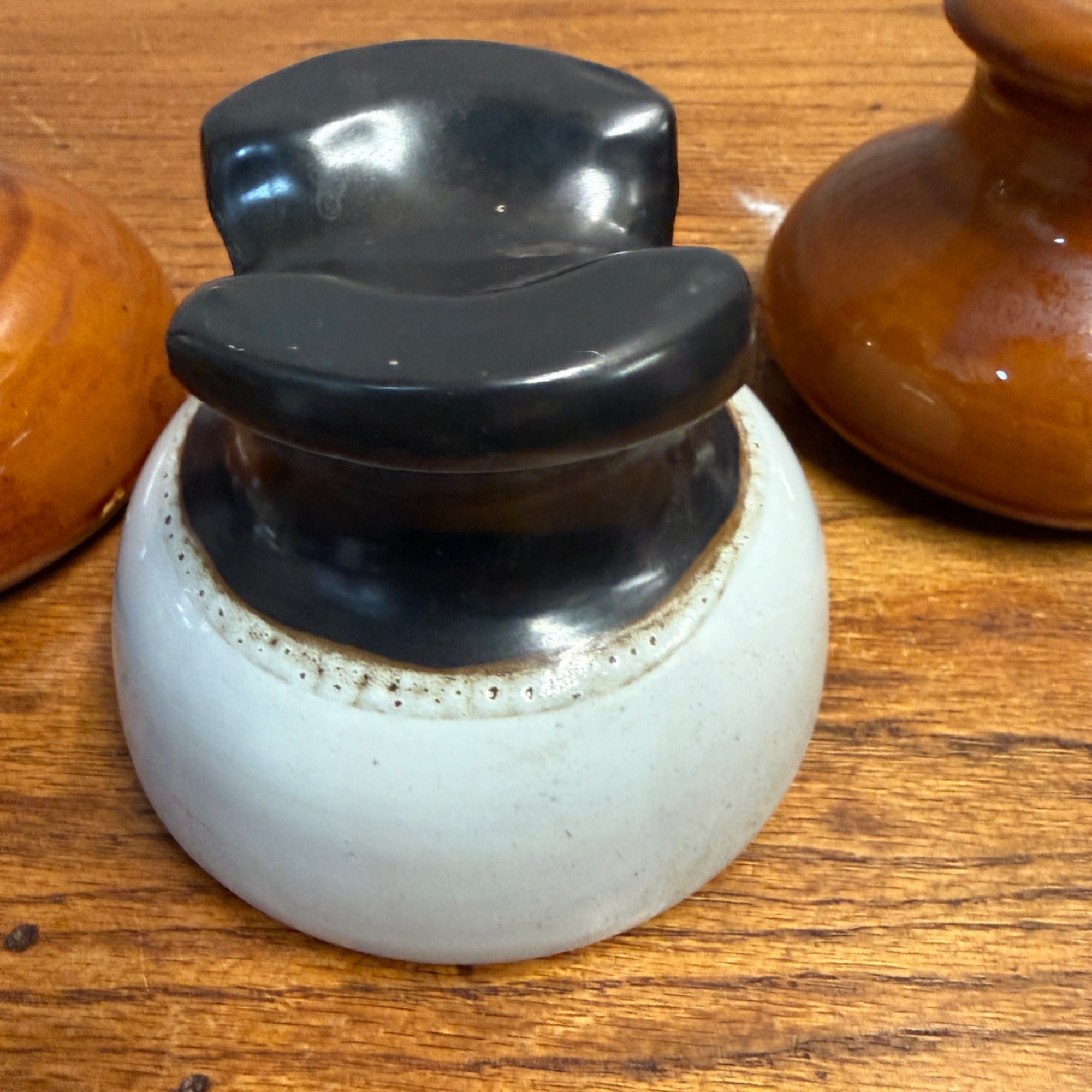 (3) Vintage Brown Glazed Stoneware Ceramic Insulator Telephone Pole Railroad Decor