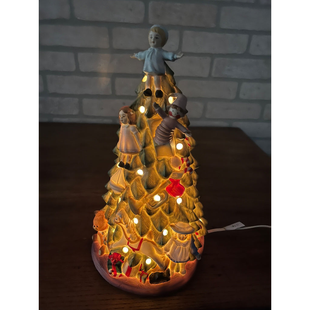 Vintage Schmid Shackman 1988 Ceramic Lighted Christmas Tree Toys 12"