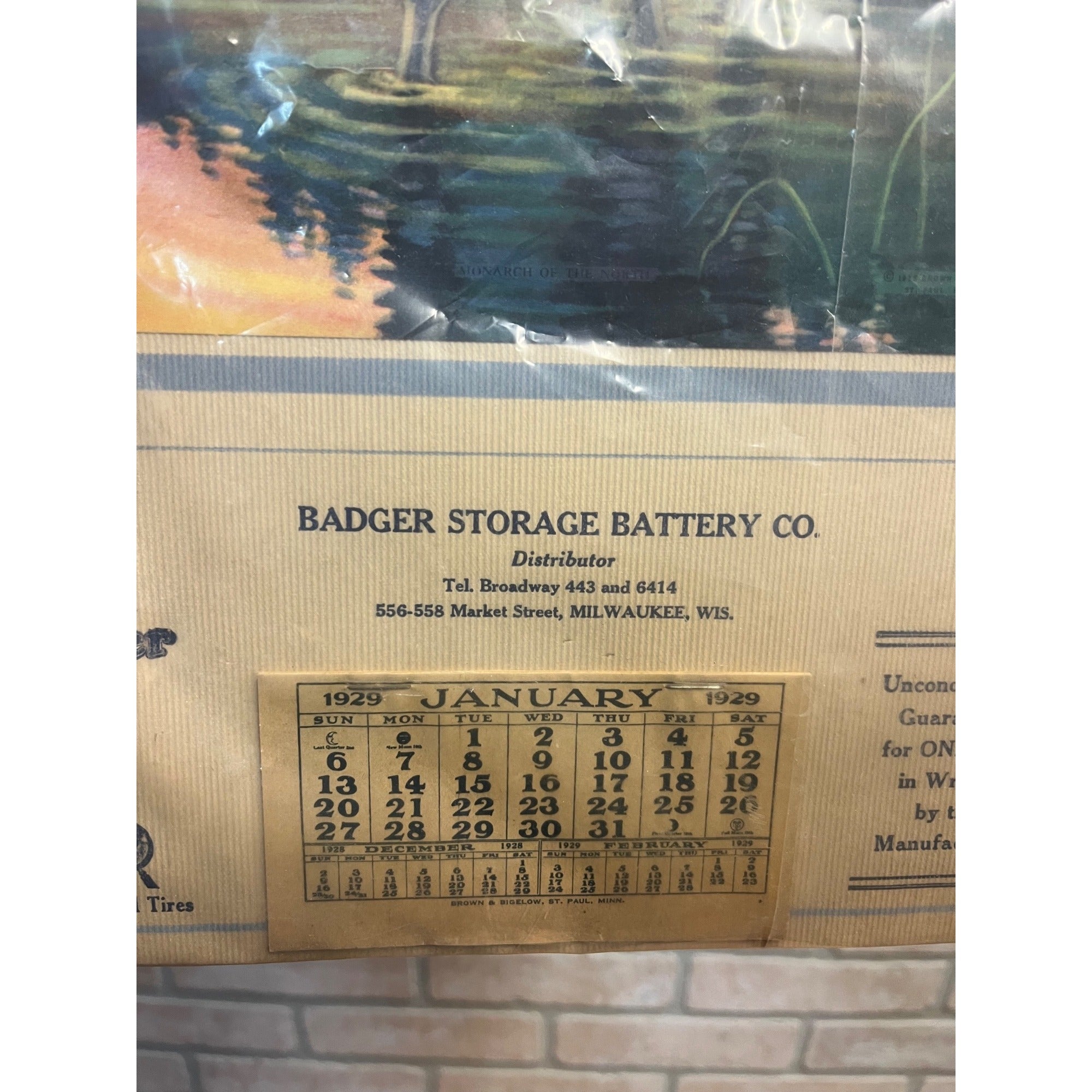 Vintage 1929 Badger Battery Copper Tires Advertising Calendar Milwaukee Gas Oil