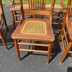 Vintage Antique Flower Carved Oak Cane Woven Chairs Farmhouse Kitchen Colonial
