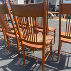 Vintage Antique Flower Carved Oak Cane Woven Chairs Farmhouse Kitchen Colonial