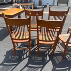 Vintage Antique Flower Carved Oak Cane Woven Chairs Farmhouse Kitchen Colonial