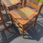 Vintage Antique Flower Carved Oak Cane Woven Chairs Farmhouse Kitchen Colonial