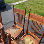 Vintage Antique Flower Carved Oak Cane Woven Chairs Farmhouse Kitchen Colonial