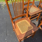 Vintage Antique Flower Carved Oak Cane Woven Chairs Farmhouse Kitchen Colonial