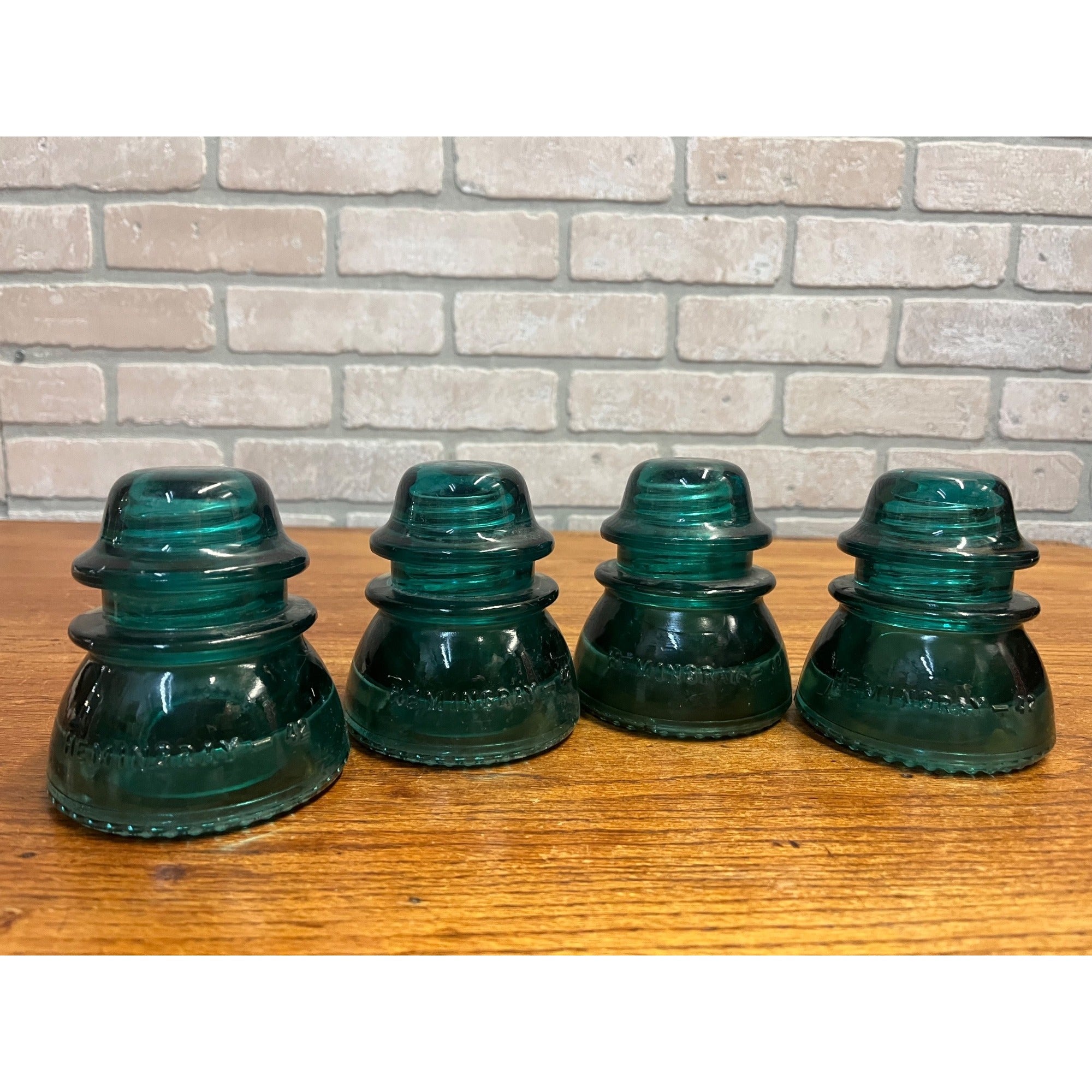 Vintage Hemingray No. 42 Aqua Teal Blue Glass Insulators Lot (4)