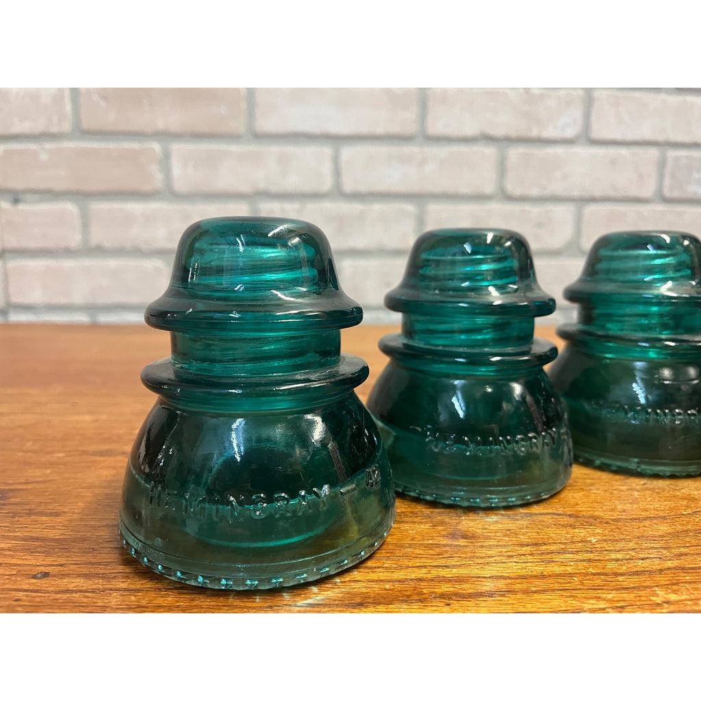 Vintage Hemingray No. 42 Aqua Teal Blue Glass Insulators Lot (4)