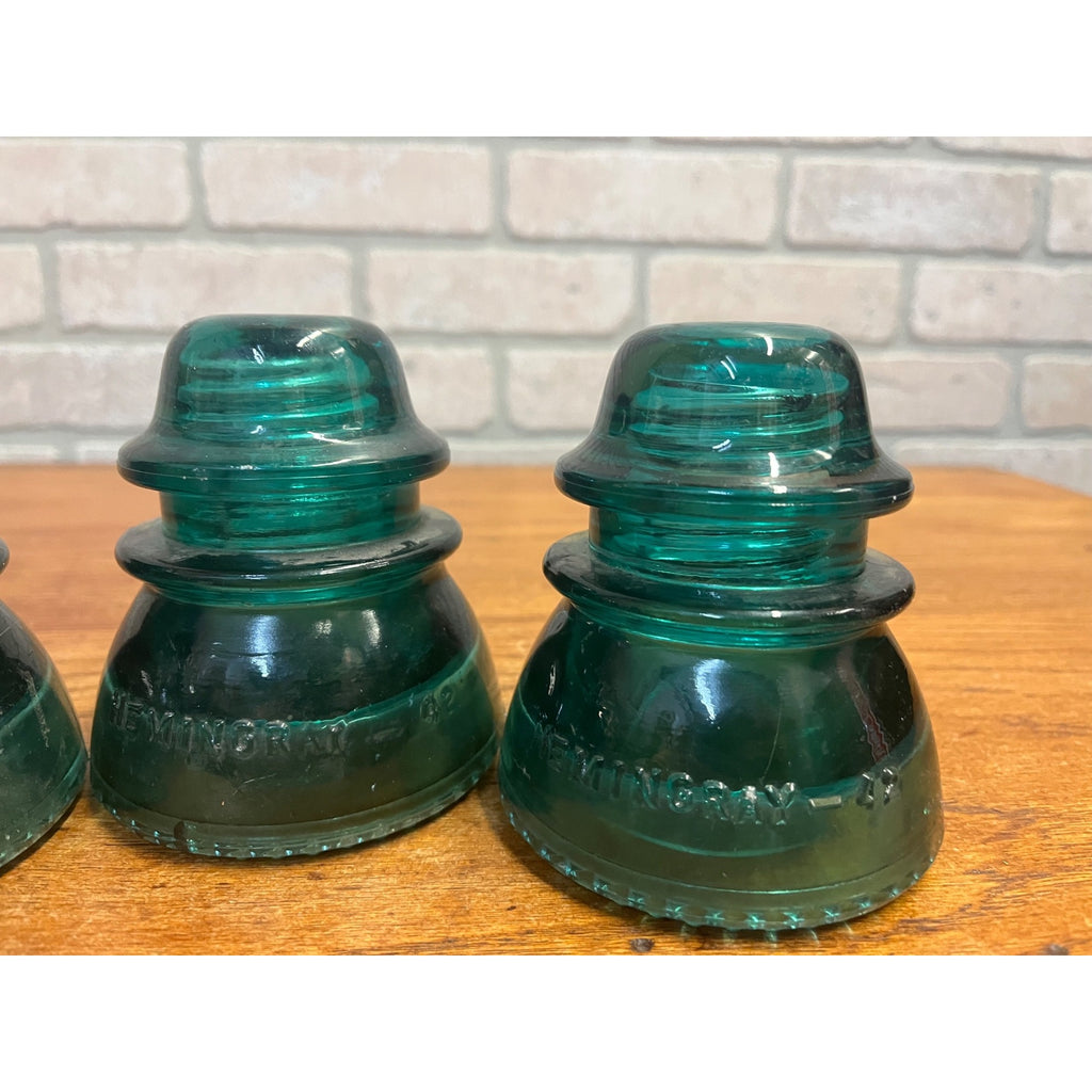 Vintage Hemingray No. 42 Aqua Teal Blue Glass Insulators Lot (4)