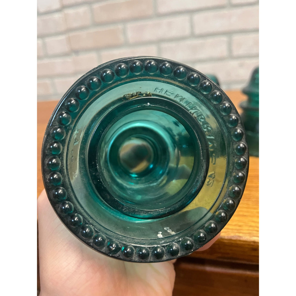 Vintage Hemingray No. 42 Aqua Teal Blue Glass Insulators Lot (4)