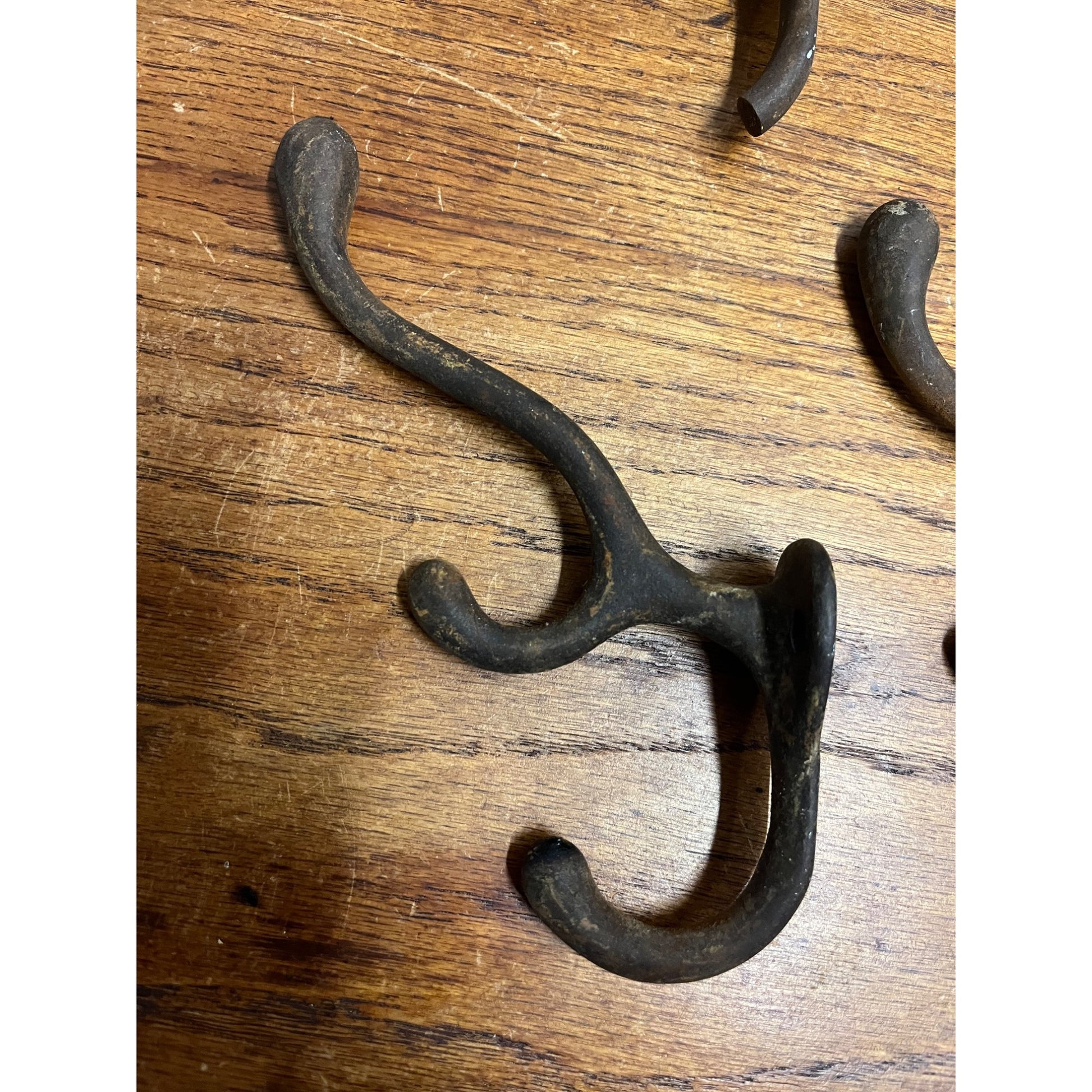 Antique Lot (4) School Style Cast Iron Triple Hat Coat Hooks Hangers Farmhouse