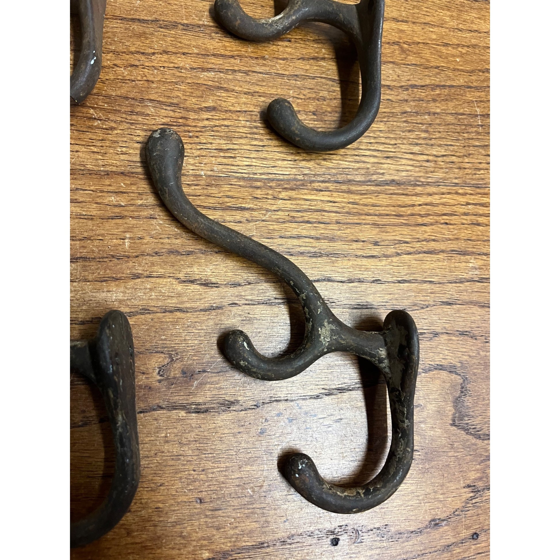 Antique Lot (4) School Style Cast Iron Triple Hat Coat Hooks Hangers Farmhouse
