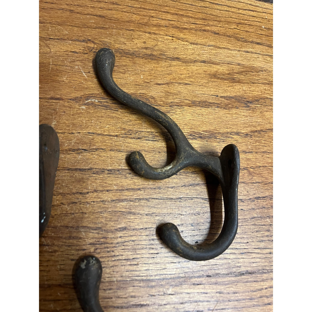 Antique Lot (4) School Style Cast Iron Triple Hat Coat Hooks Hangers Farmhouse