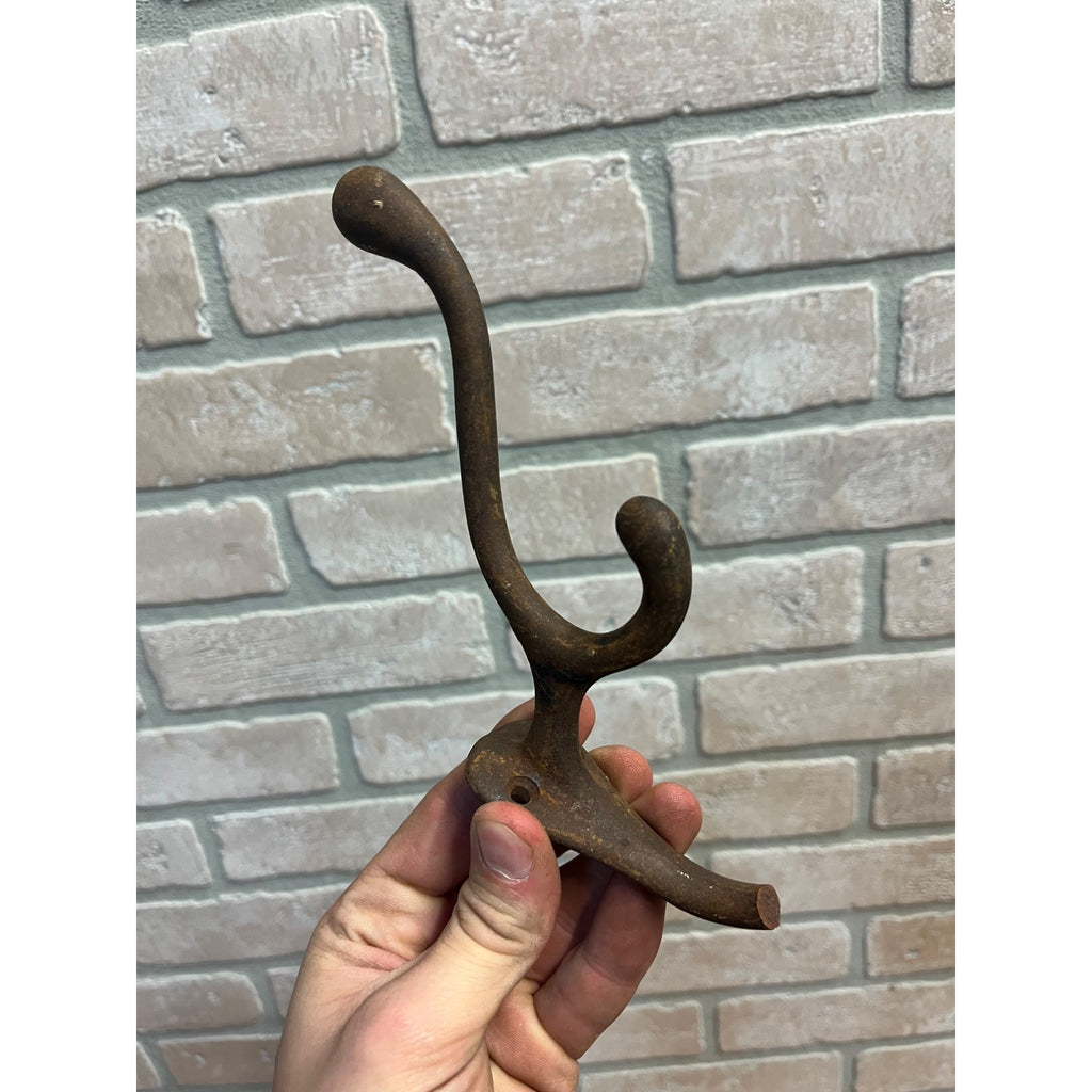 Antique Lot (4) School Style Cast Iron Triple Hat Coat Hooks Hangers Farmhouse