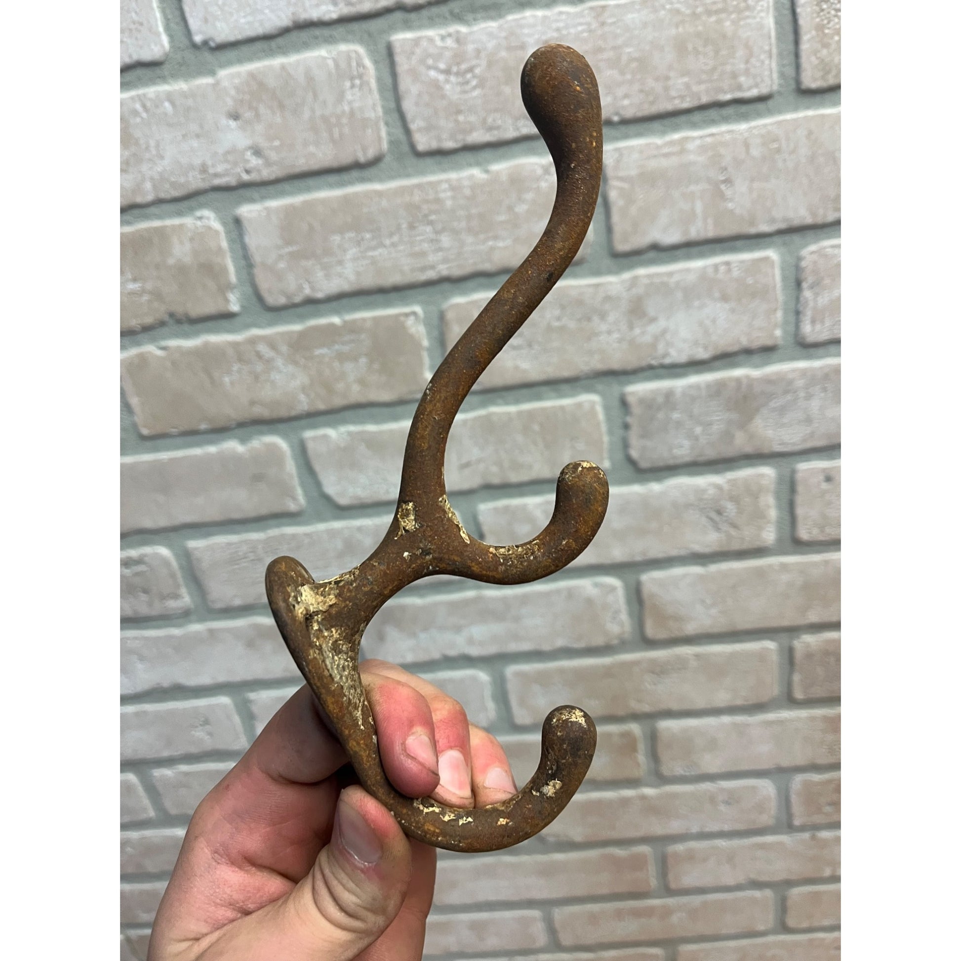 Antique Lot (4) School Style Cast Iron Triple Hat Coat Hooks Hangers Farmhouse