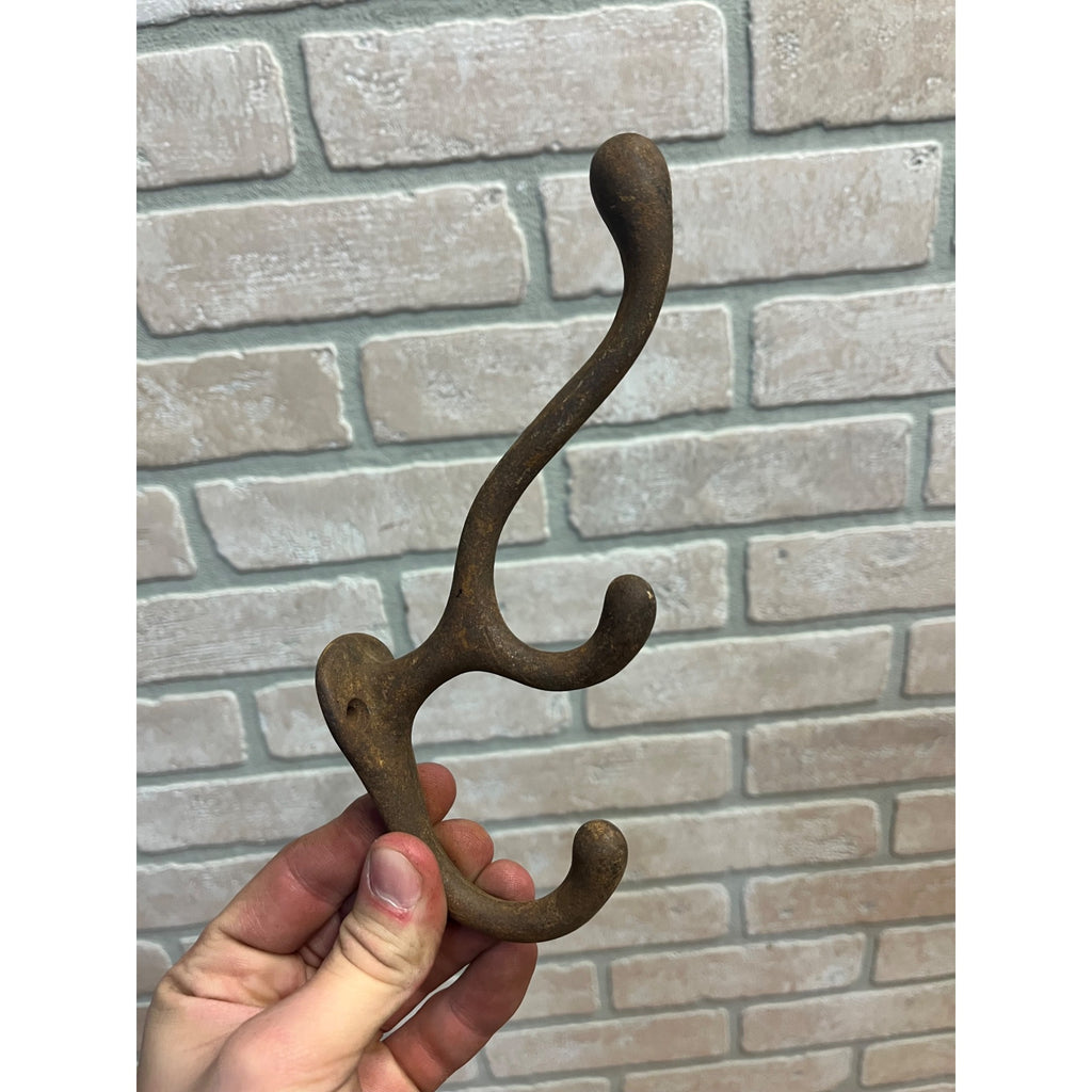 Antique Lot (4) School Style Cast Iron Triple Hat Coat Hooks Hangers Farmhouse