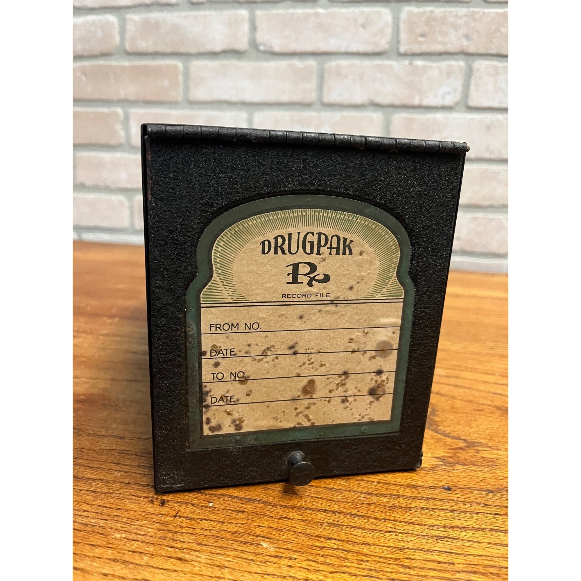 Vintage Black Metal Drugpak Rx Prescription Record File Pharmacy Box, Apothecary