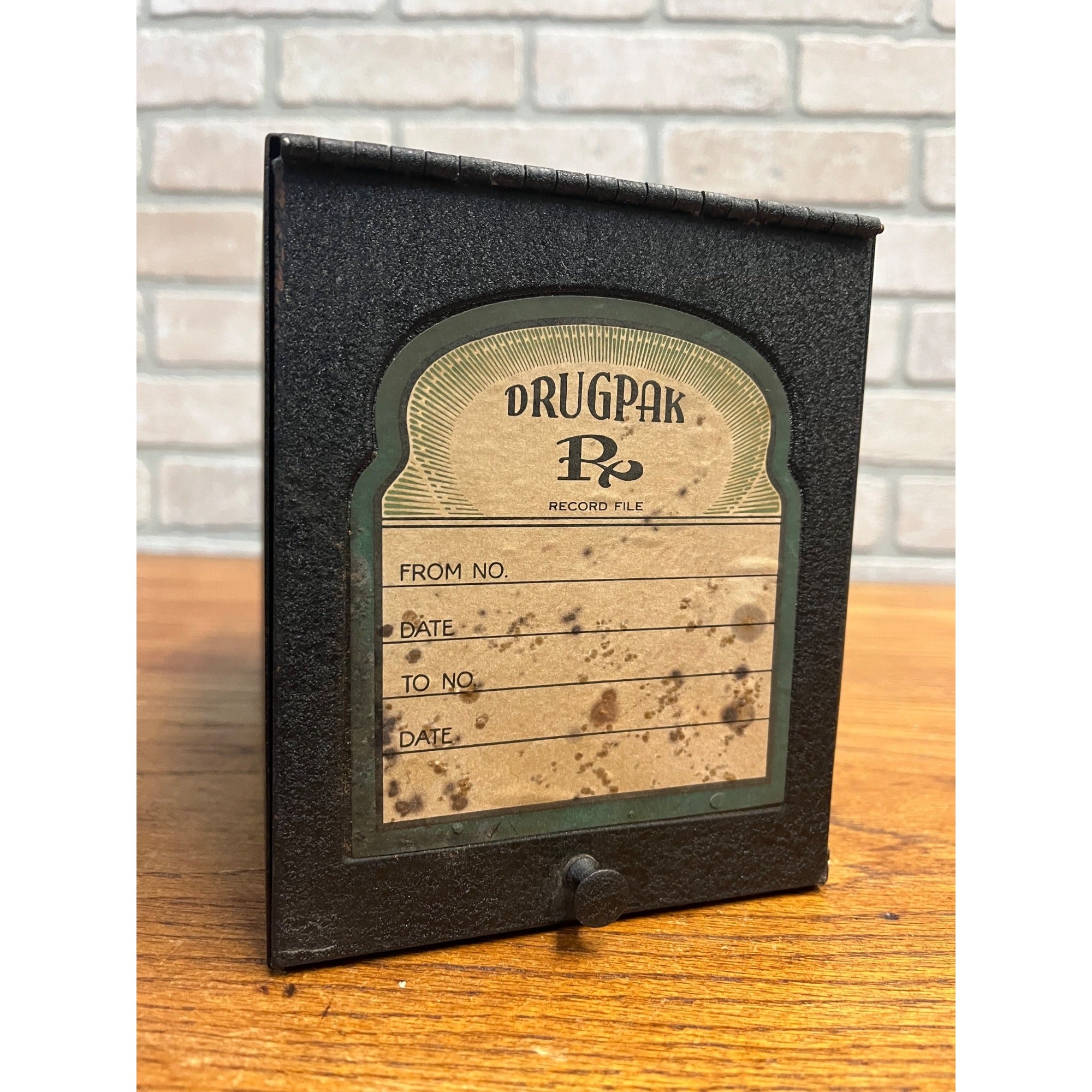 Vintage Black Metal Drugpak Rx Prescription Record File Pharmacy Box, Apothecary