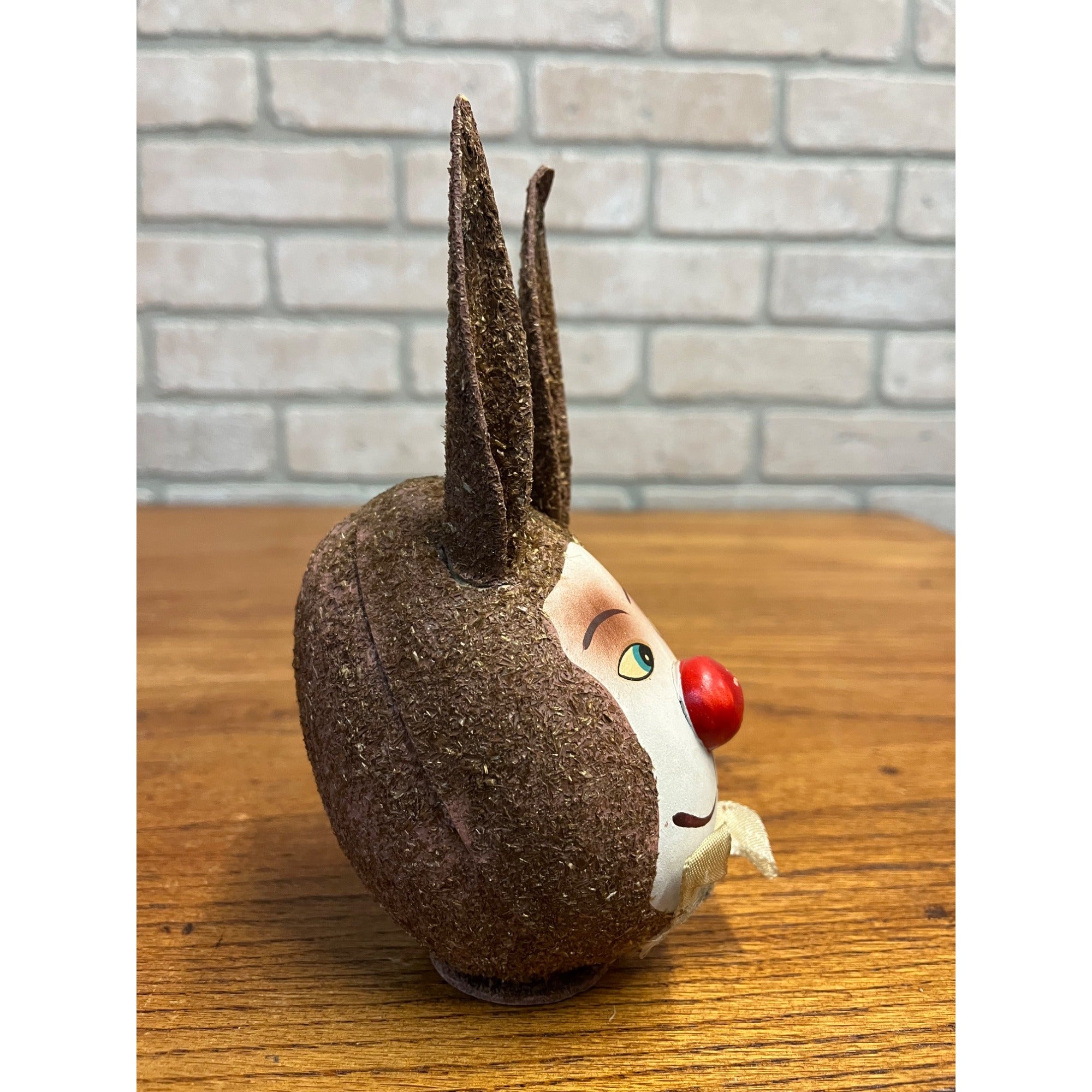 Vintage German Easter Rabbit Brown Bunny Candy Container Paper Mache Red Nose