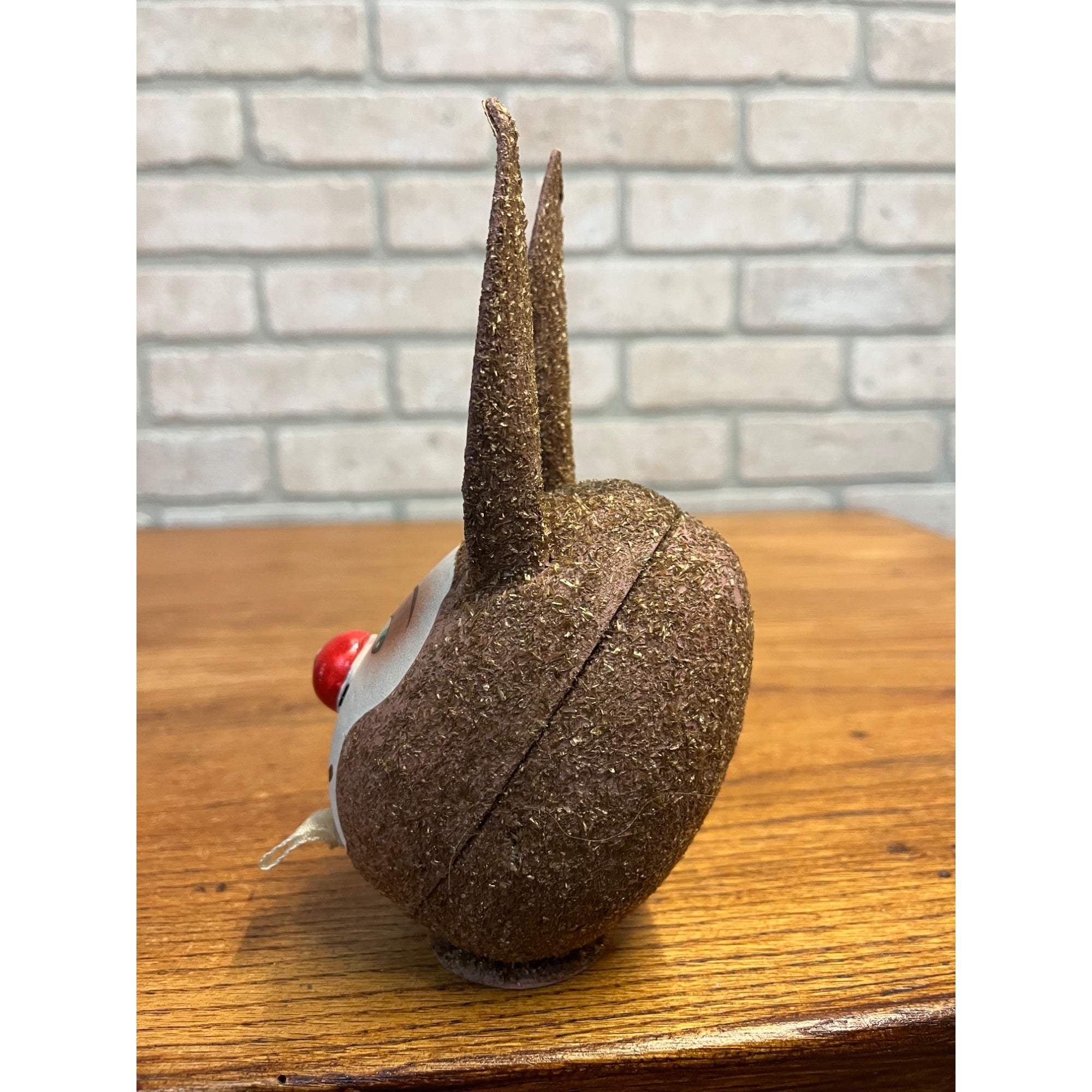 Vintage German Easter Rabbit Brown Bunny Candy Container Paper Mache Red Nose