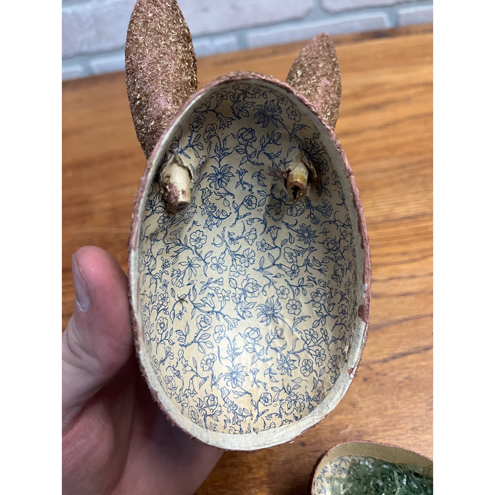 Vintage German Easter Rabbit Brown Bunny Candy Container Paper Mache Red Nose