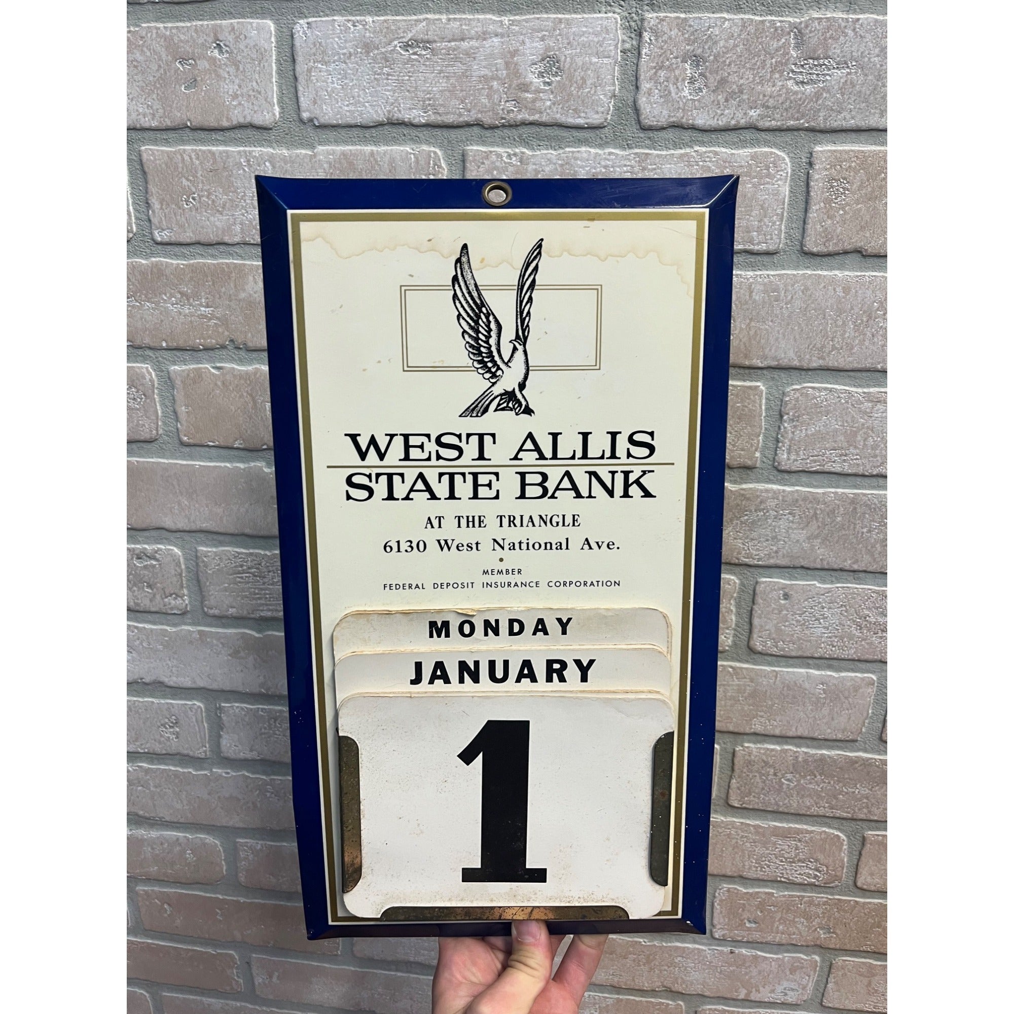 Vintage West Allis State Bank Wisconsin Advertising Perpetual Wall Calendar Sign