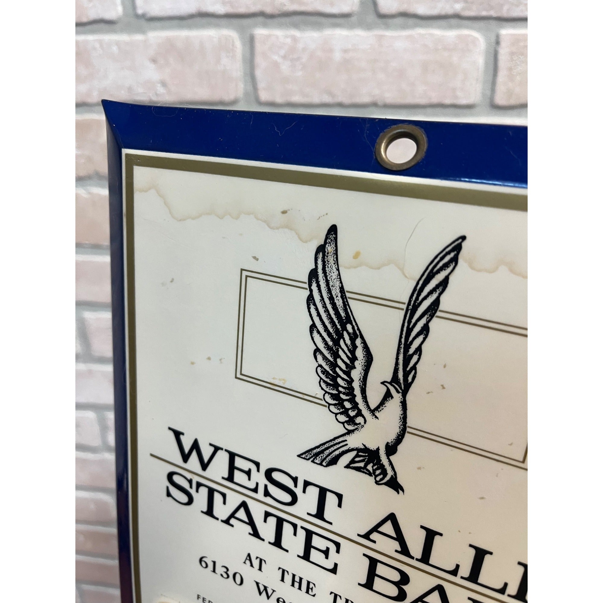 Vintage West Allis State Bank Wisconsin Advertising Perpetual Wall Calendar Sign