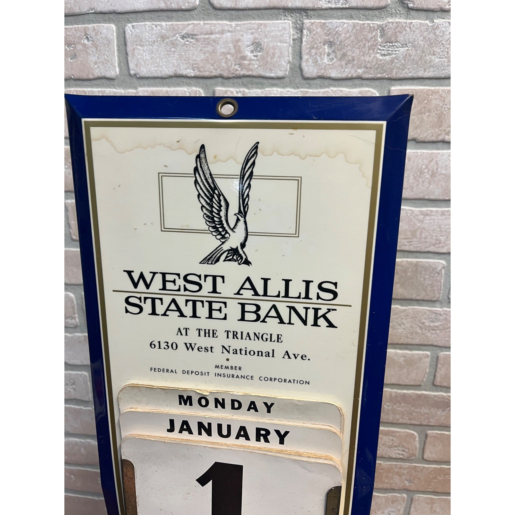 Vintage West Allis State Bank Wisconsin Advertising Perpetual Wall Calendar Sign