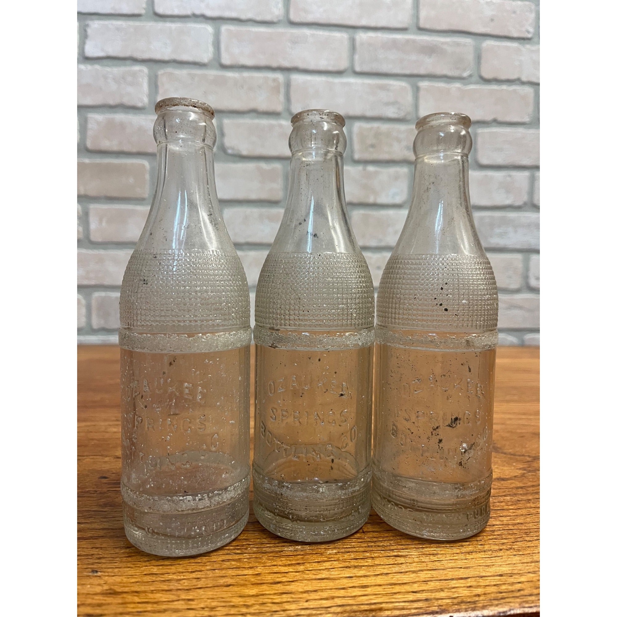 (3) Vintage Ozaukee Springs 7 1/2oz Clear Soda Bottle Lot of 3 Wisconsin Soda