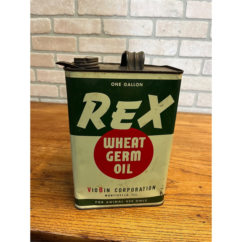 Vintage Rex Wheat Germ Oil Viobin Farm Animals Gallon Advertising Tin Can Vet