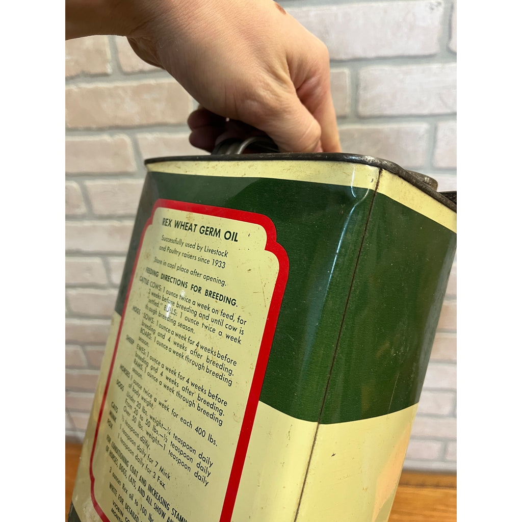 Vintage Rex Wheat Germ Oil Viobin Farm Animals Gallon Advertising Tin Can Vet