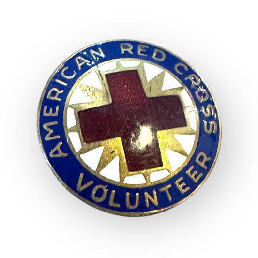 Vintage 1" Red Cross Deep Blue Gold Star  Enamel Volunteer Pin Sterling