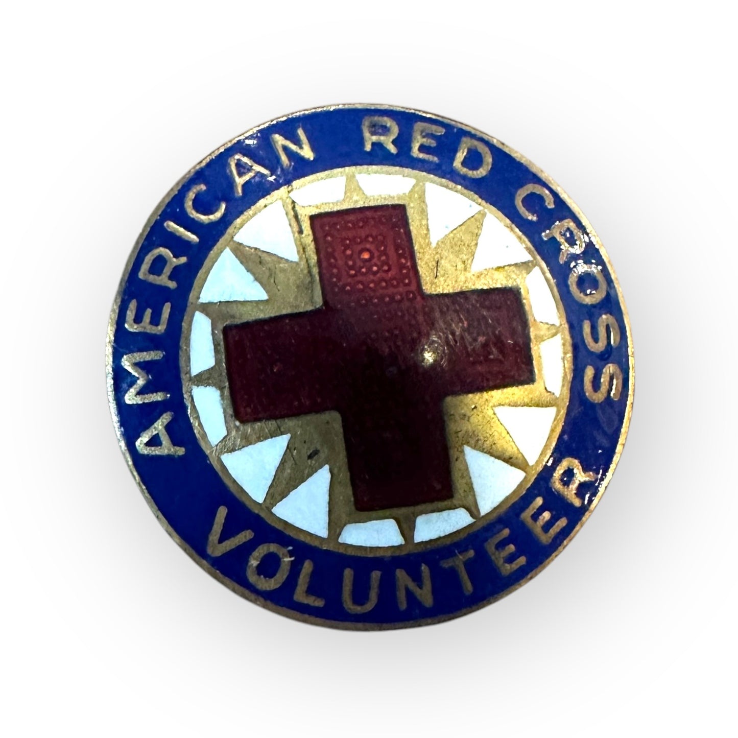 Vintage 1" Red Cross Deep Blue Gold Star  Enamel Volunteer Pin Sterling