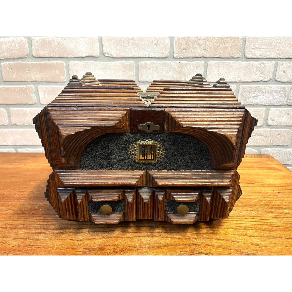 Antique Tramp Art Dresser Jewelry Box Large Chip Carved Folk Art AAFA Primitive